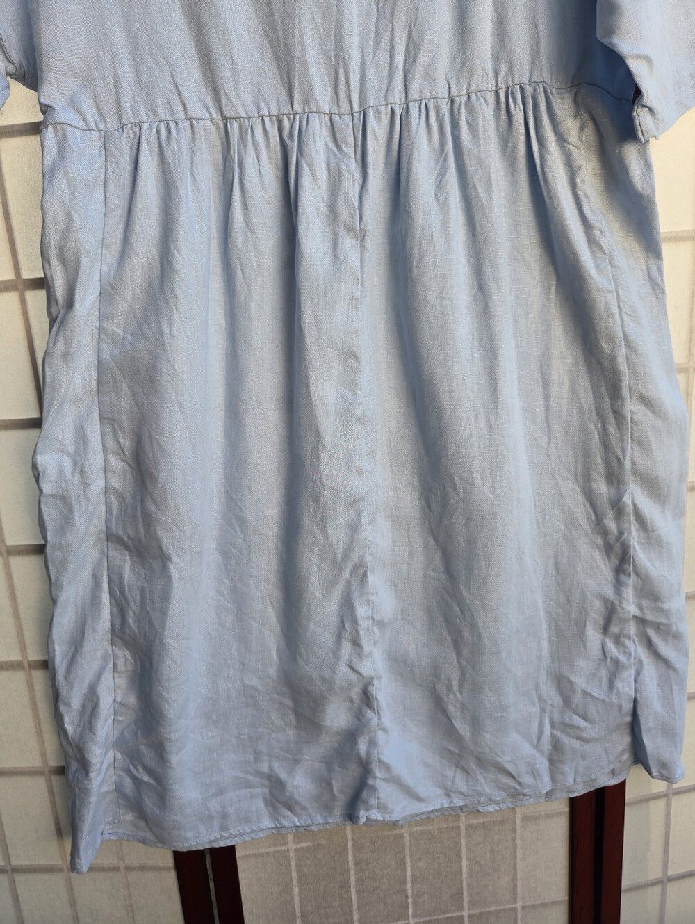 LINTICO 100% Linen Light Blue Babydoll Midi Dress Coastal Grandma Cottagecore M - Picture 5 of 12